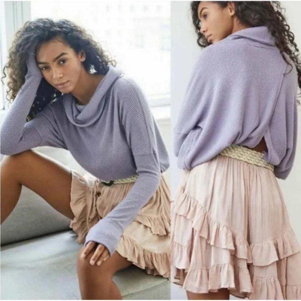 We The Free - Free People Juicy Long Sleeve Cowl Neck Ribbed Knit Top medium